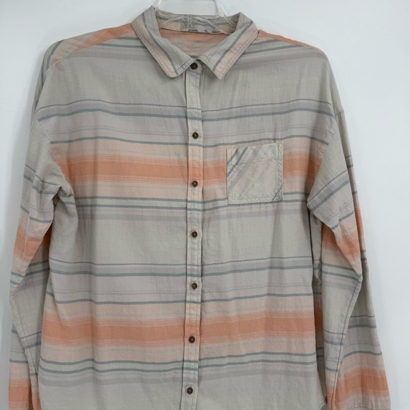 PRANA Percy Long Sleeve Button Front Shirt Stripe Peach Women's Size XL Women - Picture 5 of 9